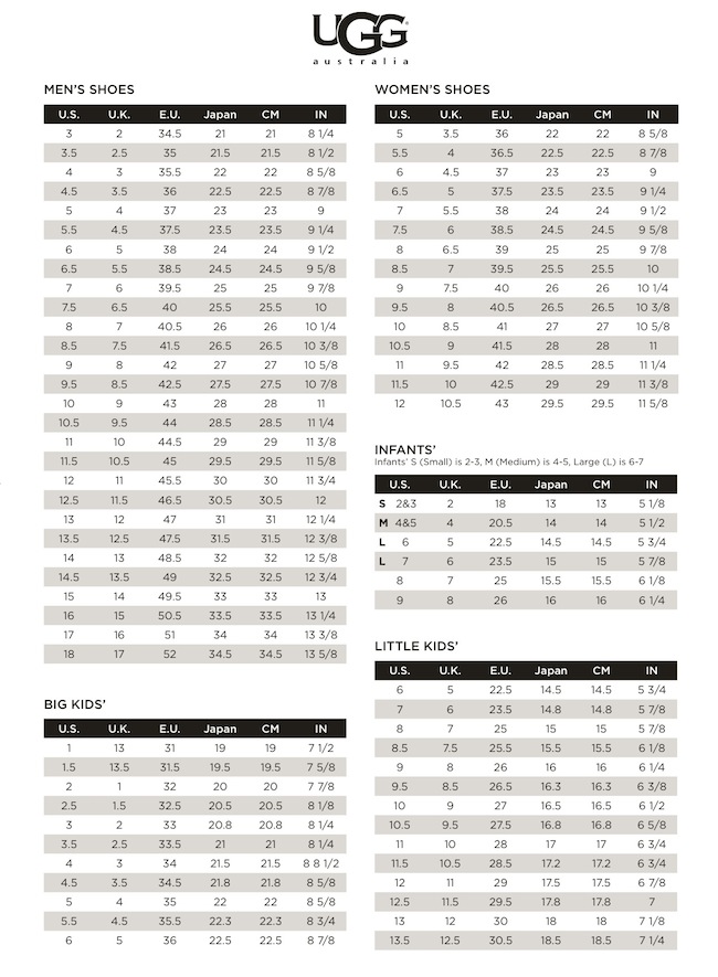 ugg boots size chart